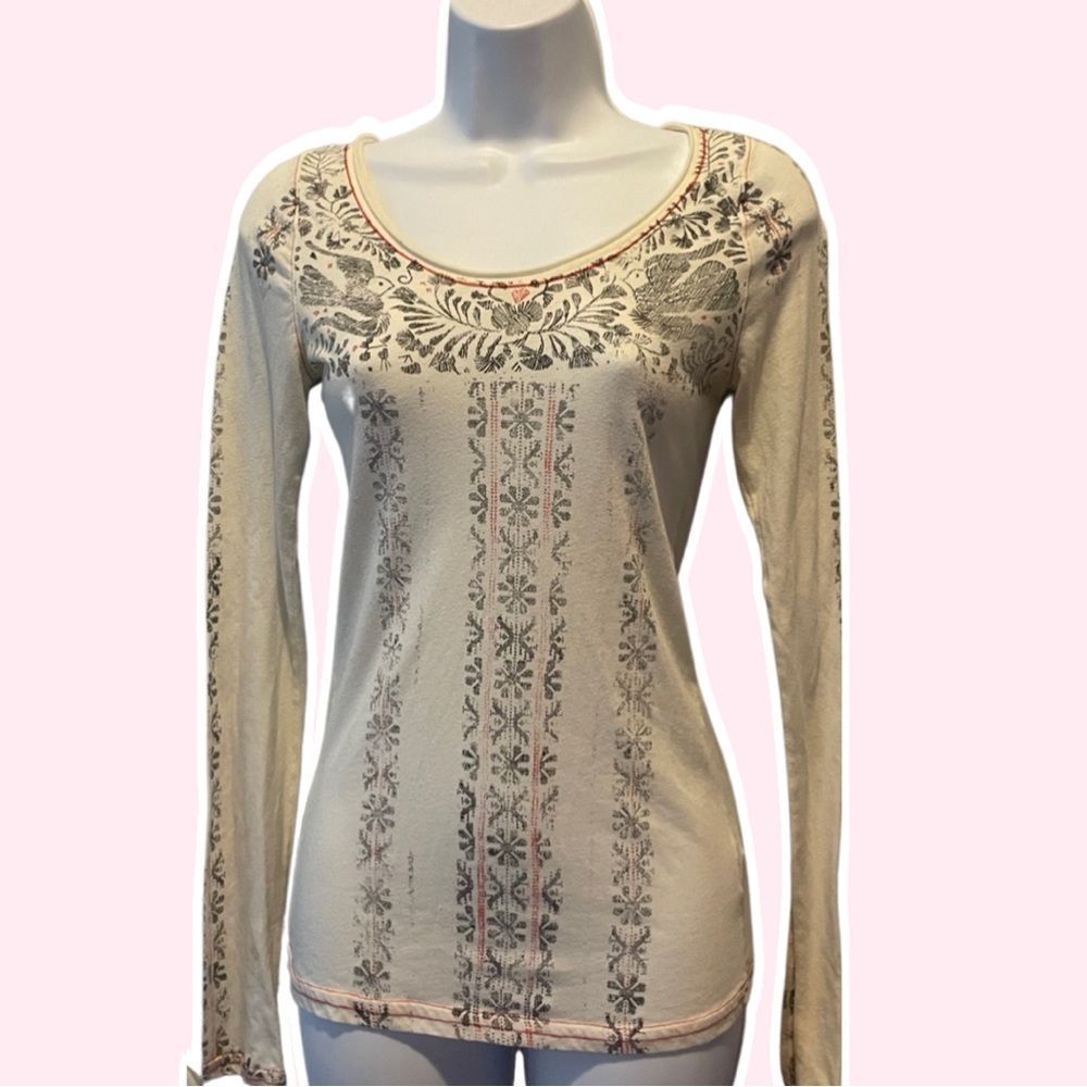 Free People Long Sleeve Thermal Top/Tee in Ivory.